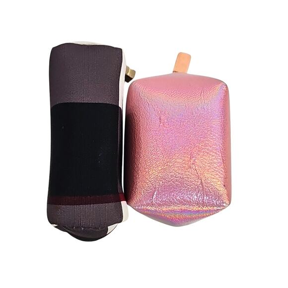 Two Stylish One Pink Faux Leather and One Black Gray White Red Mini Pouch Set - Picture 6 of 7
